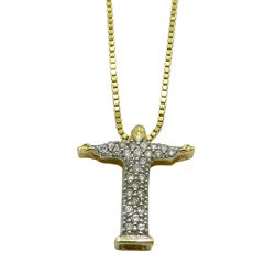 Pingente em Ouro 18k Cristo Redentor 27 Brilhantes 15mm - J01501417 - RDJ Joias