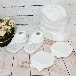 Kit Tricô sapato, luva e touca - branco - KITtrico - Reart Baby
