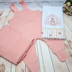 Jardineira Tricot com manta + 1 toalhinha de boca ... - Reart Baby