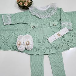 Saída de Maternidade Laura com body rendado - Verd... - Reart Baby