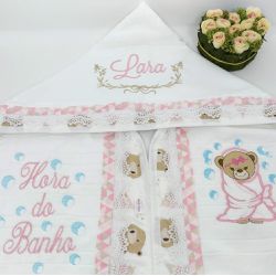 Toalha de Banho com capuz (forrada com fralda) - T... - Reart Baby