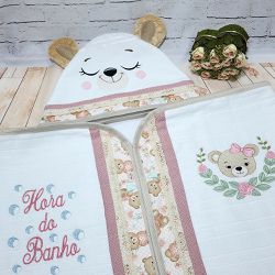 Toalha de Banho com capuz Bichinho - Ursinha - BIC... - Reart Baby