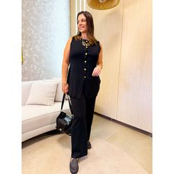 Conjunto Calça +Colete Tricot Preto Valentina - 30... - Rebeca Azevedo