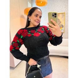 Tricot Flor Premium Preto/ Vermelho - 3223 - Rebeca Azevedo