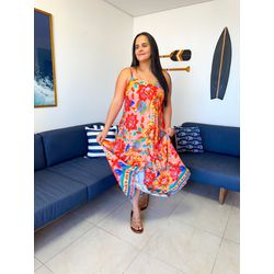 Vestido Tropical laranja estampado - 2642 - Rebeca Azevedo