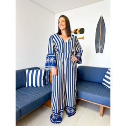 Macacão Samira listras Azul Marinho - 2649 - Rebeca Azevedo