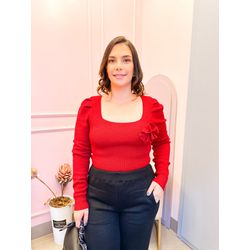 Tricot Lindi vermelho flor - 1688 - Rebeca Azevedo