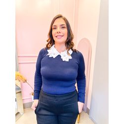 Tricot Rubia flor Azul marinho - 1719 - Rebeca Azevedo
