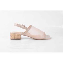 Sandalia de Couro Salto Bloco Tela Nude Ref. 09902... - REGIMATTOS