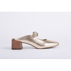 Mule Couro com Salto Bloco Ouro Ref. 09491.09952 - REGIMATTOS
