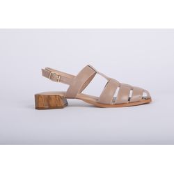 Sandalia de Couro Salto Bloco Amendoa Ref. 09422.0... - REGIMATTOS