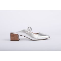 Mule Couro com Salto Bloco Prata Ref. 09491.09952 - REGIMATTOS