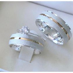 Par De Alianças Em Prata 950 + Anel Solitário - REINOAUI