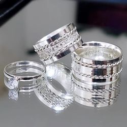 Par De Alianças Em Prata 950 + Anel Solitário - REINOAUI