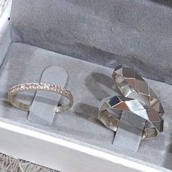 Par De Alianças Em Prata 950 + Anel Solitário - REINOAUI