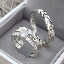 Par De Alianças Em Prata 950 + Anel Solitário - REINOAUI