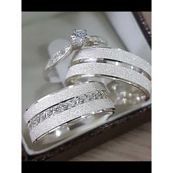 Par De Alianças Em Prata 950 + Anel Solitário - REINOAUI