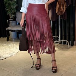 Saia midi em franjas Anames - Renata Amici Store