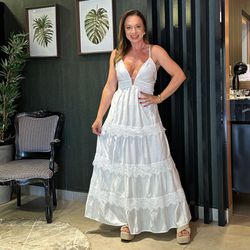 Vestido longo guipir Caline branco - Renata Amici Store