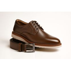 Sapato Casual Bergamo Couro Legítimo Café + Brinde... - RETA OPOSTA CALÇADOS
