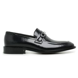 Sapato Social Loafer Metal Couro Preto - BLACK16 - Bernotte