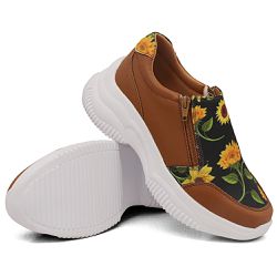 Tênis Casual Chuncky Zíper Girassol Caramelo Sola Tratorada DKShoes - Rilu Fashion