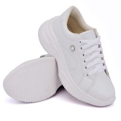 Tênis Casual Chuncky Strass Branco Sola Tratorada DKShoes - Rilu Fashion