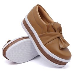 Slip On Laço Sola Alta Caramelo DKShoes - Rilu Fashion