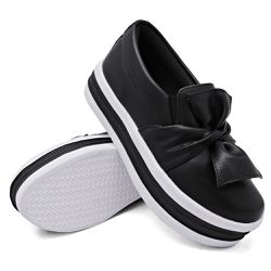 Slip On Laço Sola Alta Preto DKShoes - Rilu Fashion