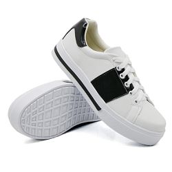 Tênis Casual Pietra Branco Verniz Preto DKShoes - Rilu Fashion