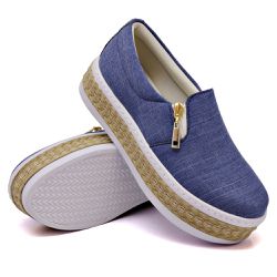 Slip On Zíper Corda Sola Alta Jeans Claro DKShoes - Rilu Fashion