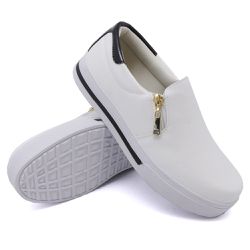 Slip On Zíper Branco Verniz Preto DKShoes - Rilu Fashion