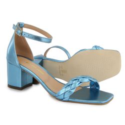 Sandália Salto Bloco Trança Azul Metalizado Vitória Lugo - Rilu Fashion