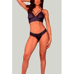 Conjunto Ritati Renda Top Strappy Sem Bojo Preto -... - RITATI LINGERIE