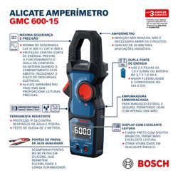 Alicate Amperímetro TRMS - GMC 600-15 (0601077600) - Bosch
