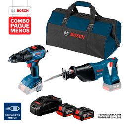Combo Pague Menos Bosch 18V - Parafus. e Furadeira de Impacto de Impacto GSB 18V-50 + Serra Sabre GSA 18V-LI, 2 baterias 18V 4,0Ah 1 carregador e 1 bolsa