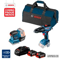 Combo Pague Menos Bosch 18V - Parafus. e Furadeira de Impacto de Impacto GSB 18V-50 + Lixadeira GSS 18V-10, 2 baterias 18V 4,0Ah 1 carregador e 1 bolsa
