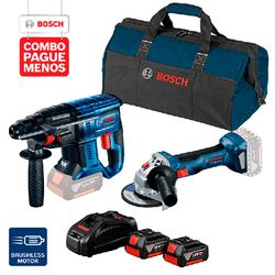 Combo Pague Menos Bosch 18V - Martelete Perf. GBH 180-LI SDS-Plus, 2J + Esmerilhadeira GWS 180-LI, 2 baterias 18V 4,0Ah 1 carregador e 1 bolsa