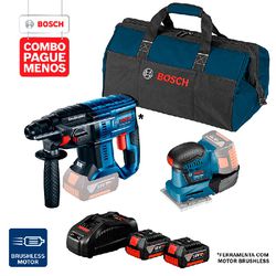 Combo Pague Menos Bosch 18V - Martelete Perf. GBH 180-LI SDS-Plus, 2J + Lixadeira GSS 18V-10, 2 baterias 18V 4,0Ah 1 carregador e 1 bolsa