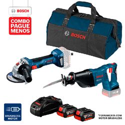 Combo Pague Menos Bosch 18V - Esmerilhadeira GWS 180-LI + Serra Sabre GSA 18V-LI, 2 baterias 18V 4,0Ah 1 carregador e 1 bolsa