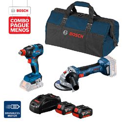 Combo Pague Menos Bosch 18V - Esmerilhadeira GWS 180-LI + Chave de Impacto GDX 18V-200, 2 baterias 18V 4,0Ah 1 carregador e 1 bolsa