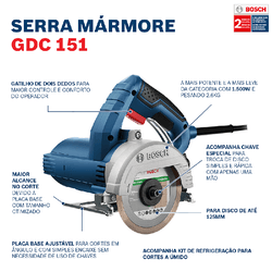 Serra Mármore a úmido Bosch GDC 151 TITAN 1500W 220V, com Kit de refrigeração e 2 Discos