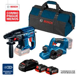 Combo Pague Menos Bosch 18V - Martelete Perf. GBH 180-LI SDS-Plus, 2J + Plaina GHO 18V-LI, 2 baterias 18V 4,0Ah 1 carregador e 1 bolsa