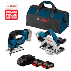 Combo Pague Menos Bosch 18V - Serra Circular GKS 18V-57 + Serra Tico-Tico GST 18V-LI, 2 baterias 18V 4,0Ah 1 carregador e 1 bolsa