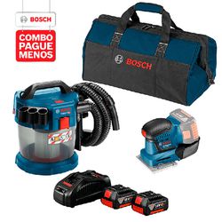 Combo Pague Menos Bosch 18V -Aspirador de Pó GAS 18V-10 L + Lixadeira GSS 18V-10, 2 baterias 18V 4,0Ah 1 carregador e 1 bolsa