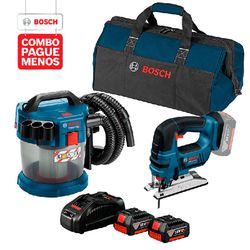 Combo Pague Menos Bosch 18V -Aspirador de Pó GAS 18V-10 L + Serra Tico-Tico GST 18V-LI, 2 baterias 18V 4,0Ah 1 carregador e 1 bolsa