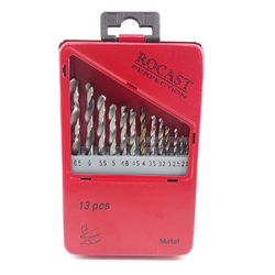 Jogo Brocas Haste Cilíndrica HSS DIN338N 13 peças 1,5 a 6,5mm 5,0159 ROCAST