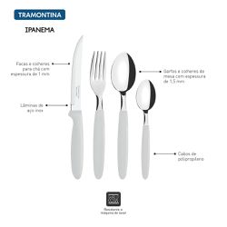 Faqueiro Ipanema em Aço Inox e Cabos de Polipropileno Branco 24 Peças - Tramontina 