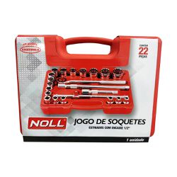 Jogo de Soquetes Estriados Encaixe 1/2'' 22 Peças - NOLL