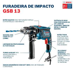Furadeira de Impacto Bosch GSB 13 RE 650W